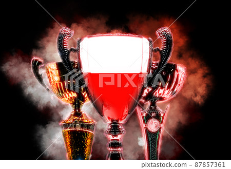 Trophy cup textured with flag of Poland. Digital illustration Trophy cup textured with flag of Poland. Digital illustration 87857361