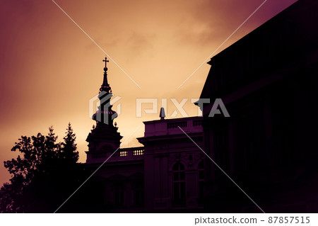Silhouette of St. Michael the Archangel Cathedral at sunset. Belgrade, Serbia Silhouette of St. Michael the Archangel Cathedral at sunset. Belgrade, Serbia 87857515