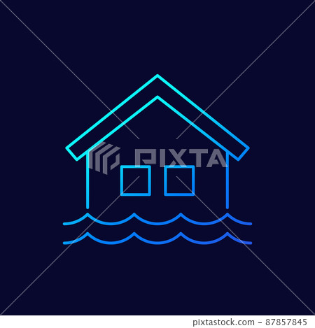 Flood line vector icon with a house - Stock Illustration [87857845] - PIXTA