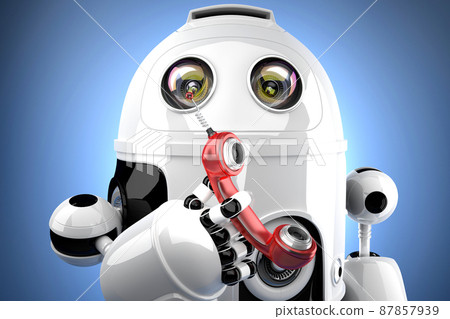 Robot with traditional telephone. 3D illustration. Contains clipping path 87857939
