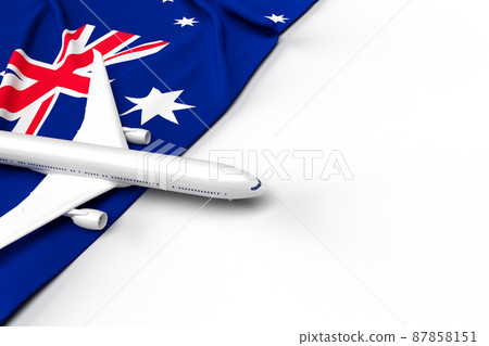 Passenger airplane and flag of Australia. 3D illustration 87858151