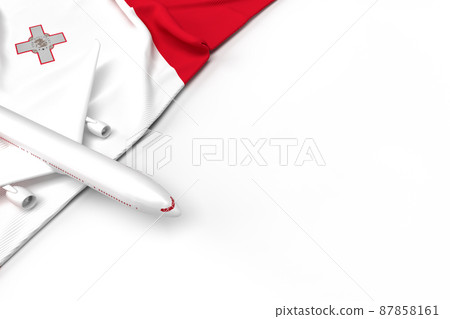 Passenger airplane and flag of Malta. 3D illustration Passenger airplane and flag of Malta. 3D illustration 87858161