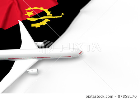 Passenger airplane and flag of Angola. 3D illustration 87858170