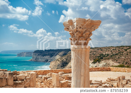 Close-up of ancient column at Kourion archaeological site. Limassol District, Cyprus Close-up of ancient column at Kourion archaeological site. Limassol District, Cyprus 87858239
