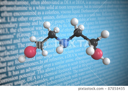 Diethanolamine scientific molecular model, 3D rendering Diethanolamine scientific molecular model, 3D rendering 87858435