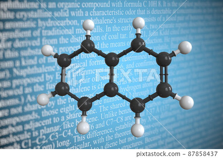 Molecular model of naphthalene, 3D rendering 87858437