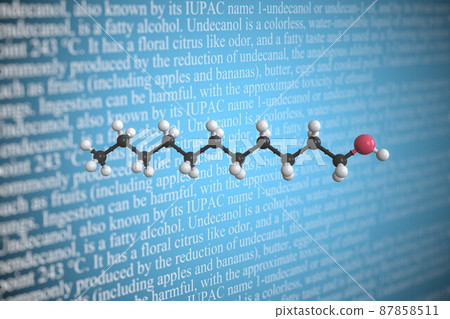 Molecular model of undecanol, 3D rendering Molecular model of undecanol, 3D rendering 87858511