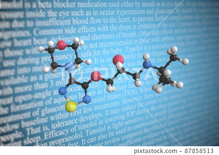 Timolol scientific molecular model, 3D rendering 87858513