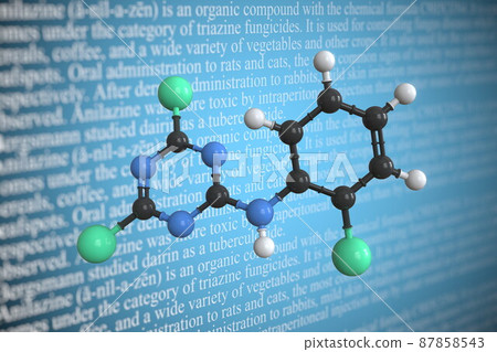 Molecular model of anilazine, 3D rendering 87858543