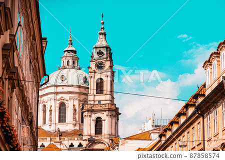 Lesser town with saint Nicholas Church in Prague, Czech Republic Lesser town with saint Nicholas Church in Prague, Czech Republic 87858574