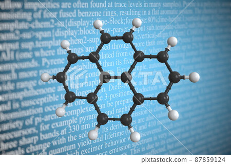 Molecular model of pyrene, 3D rendering 87859124