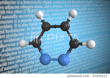 Molecular model of pyridazine, 3D rendering 87859125