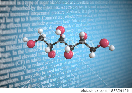 Molecular model of mannitol, 3D rendering 87859126