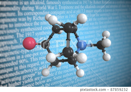 Tropinone scientific molecular model, 3D rendering 87859232
