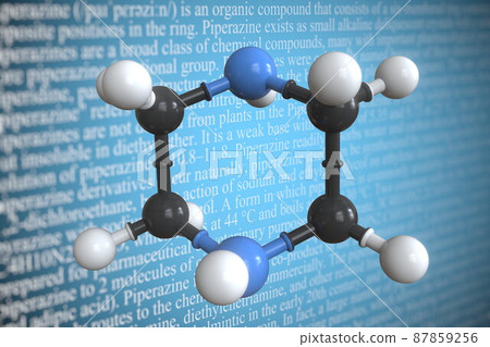 Molecular model of piperazine, 3D rendering 87859256