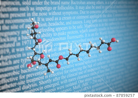 Mupirocin scientific molecular model, 3D rendering 87859257