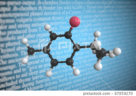 Thymol scientific molecular model, 3D rendering Thymol scientific molecular model, 3D rendering 87859270