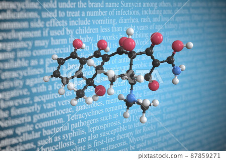 Tetracycline scientific molecular model, 3D rendering Tetracycline scientific molecular model, 3D rendering 87859271
