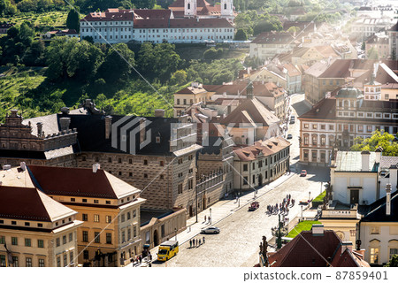 View of Hradcany Square and Church of St. Benedict. Prague, Czech Republic 87859401