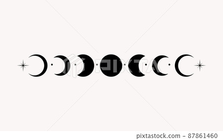 Line art mystical esoteric black eclipse crescent moon and stars divider 87861460
