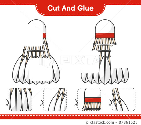 Cut and glue, cut parts of Shuttlecock and glue them. Educational children game, printable worksheet, vector illustration 87861523