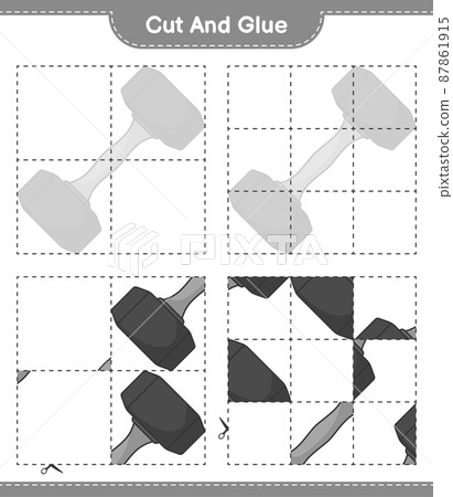 Cut and glue, cut parts of Dumbbell and glue them. Educational children game, printable worksheet, vector illustration Cut and glue, cut parts of Dumbbell and glue them. Educational children game, printable worksheet, vector illustration 87861915
