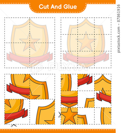 Cut and glue, cut parts of Trophy and glue them. Educational children game, printable worksheet, vector illustration Cut and glue, cut parts of Trophy and glue them. Educational children game, printable worksheet, vector illustration 87861916