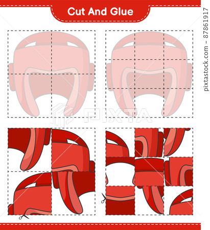 Cut and glue, cut parts of Boxing Helmet and glue them. Educational children game, printable worksheet, vector illustration 87861917