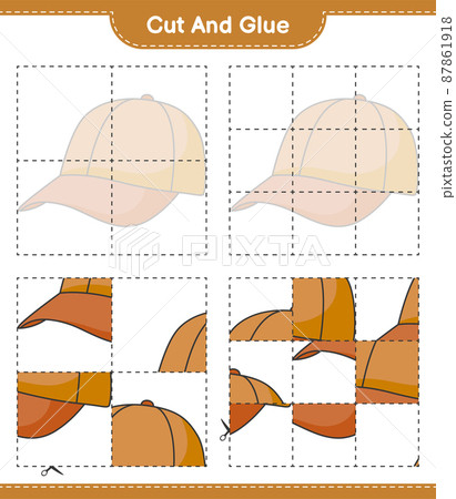 Cut and glue, cut parts of Cap Hat and glue them. Educational children game, printable worksheet, vector illustration Cut and glue, cut parts of Cap Hat and glue them. Educational children game, printable worksheet, vector illustration 87861918
