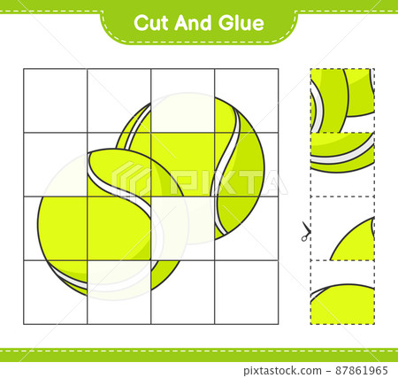 Cut and glue, cut parts of Tennis Ball and glue them. Educational children game, printable worksheet, vector illustration 87861965