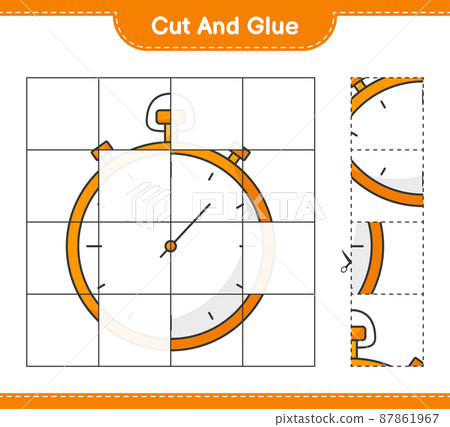 Cut and glue, cut parts of Stopwatch and glue them. Educational children game, printable worksheet, vector illustration Cut and glue, cut parts of Stopwatch and glue them. Educational children game, printable worksheet, vector illustration 87861967
