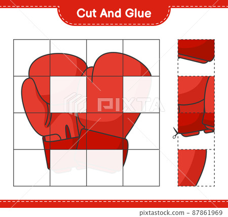 Cut and glue, cut parts of Boxing Gloves and glue them. Educational children game, printable worksheet, vector illustration Cut and glue, cut parts of Boxing Gloves and glue them. Educational children game, printable worksheet, vector illustration 87861969
