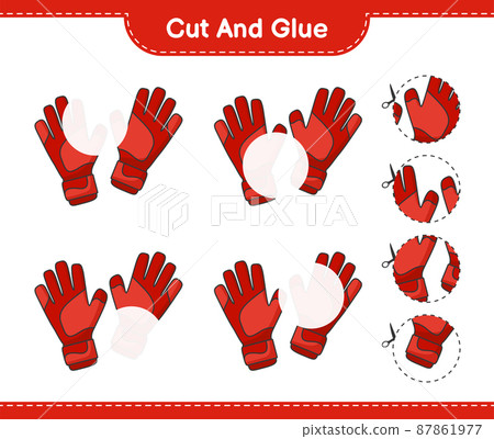 Cut and glue, cut parts of Goalkeeper Gloves and glue them. Educational children game, printable worksheet, vector illustration 87861977
