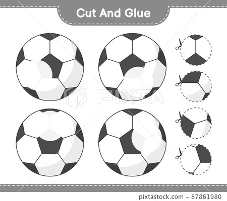 Cut and glue, cut parts of Soccer Ball and glue them. Educational children game, printable worksheet, vector illustration Cut and glue, cut parts of Soccer Ball and glue them. Educational children game, printable worksheet, vector illustration 87861980