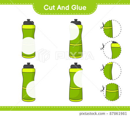 Cut and glue, cut parts of Sport Water Bottle and glue them. Educational children game, printable worksheet, vector illustration Cut and glue, cut parts of Sport Water Bottle and glue them. Educational children game, printable worksheet, vector illustration 87861981