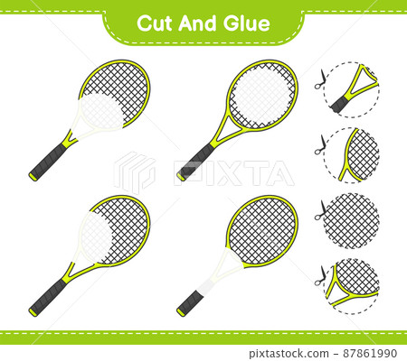 Cut and glue, cut parts of Tennis Racket and glue them. Educational children game, printable worksheet, vector illustration 87861990