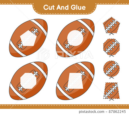 Cut and glue, cut parts of Rugby Ball and glue them. Educational children game, printable worksheet, vector illustration 87862245