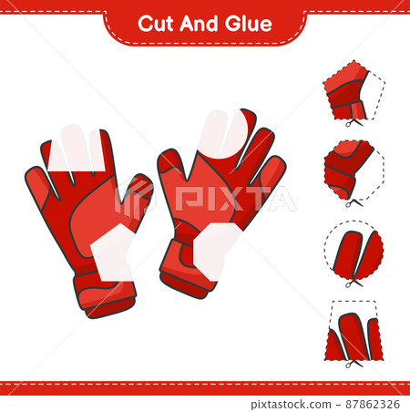 Cut and glue, cut parts of Goalkeeper Gloves and glue them. Educational children game, printable worksheet, vector illustration 87862326