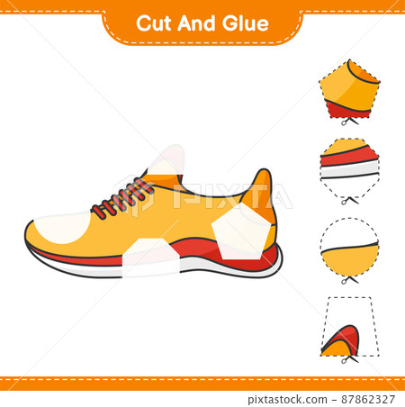 Cut and glue, cut parts of Running Shoes and glue them. Educational children game, printable worksheet, vector illustration 87862327