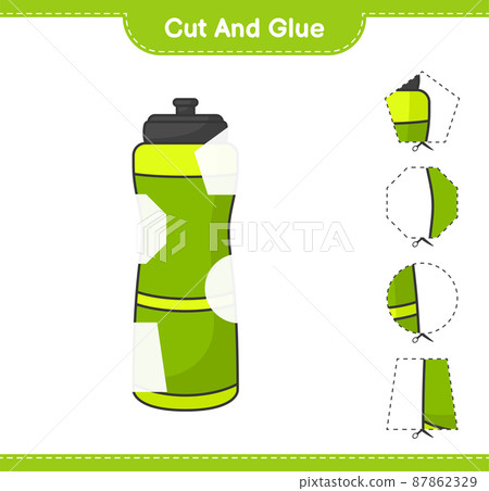 Cut and glue, cut parts of Sport Water Bottle and glue them. Educational children game, printable worksheet, vector illustration Cut and glue, cut parts of Sport Water Bottle and glue them. Educational children game, printable worksheet, vector illustration 87862329
