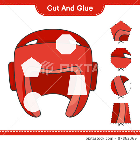Cut and glue, cut parts of Boxing Helmet and glue them. Educational children game, printable worksheet, vector illustration 87862369