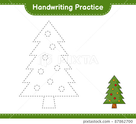 Handwriting practice. Tracing lines of Christmas Tree. Educational children game, printable worksheet, vector illustration 87862700