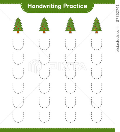 Handwriting practice. Tracing lines of Christmas Tree. Educational children game, printable worksheet, vector illustration 87862741