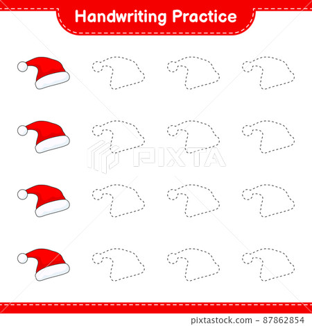 Handwriting practice. Tracing lines of Santa Hat. Educational children game, printable worksheet, vector illustration 87862854