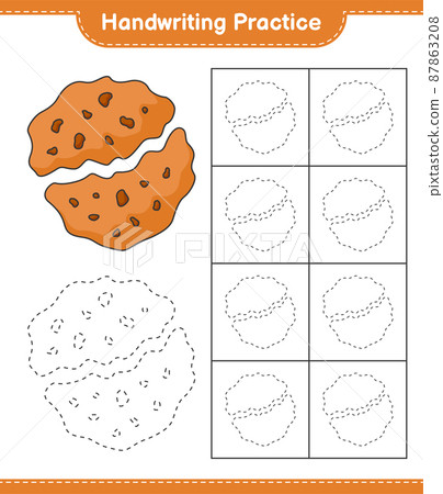 Handwriting practice. Tracing lines of Cookie. Educational children game, printable worksheet, vector illustration Handwriting practice. Tracing lines of Cookie. Educational children game, printable worksheet, vector illustration 87863208
