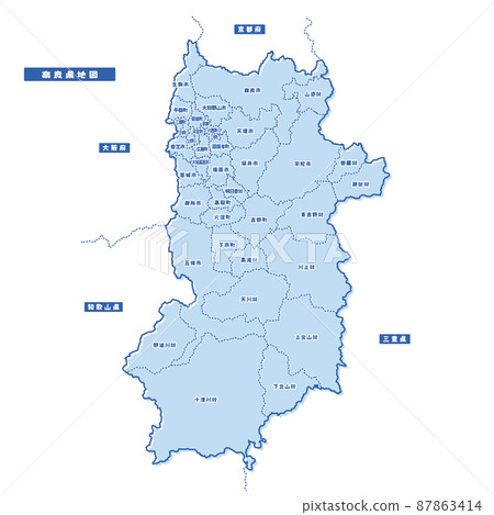 Nara Prefecture Map Simple Light Blue Municipality 87863414