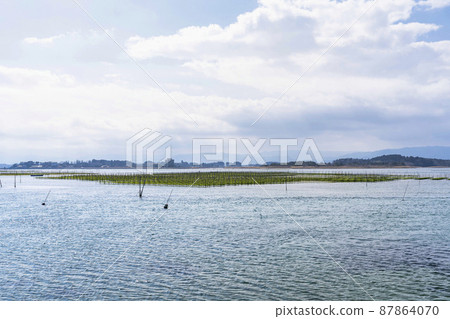 Scenery from Matsukawaura Pier Seaweed farming shelf Soma City, Fukushima Prefecture 87864070