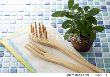 Blue tiles and kitchen tools Blue tiles and kitchen tools 87864161