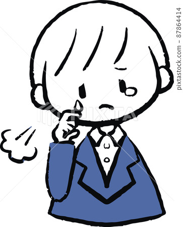 Illustration of a man in a suit who is sad or depressed by something Illustration of a man in a suit who is sad or depressed by something 87864414