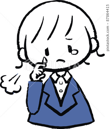 Illustration of a woman in a suit who is sad or depressed by something Illustration of a woman in a suit who is sad or depressed by something 87864415